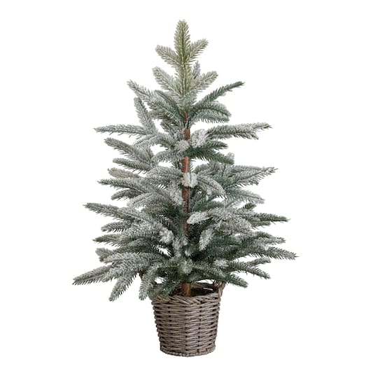 Nearly Natural 24" Artificial Frosted Christmas Tree in Decorative Basket